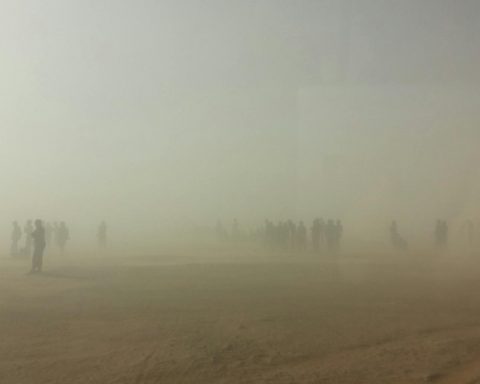 thick fog covering the people standing