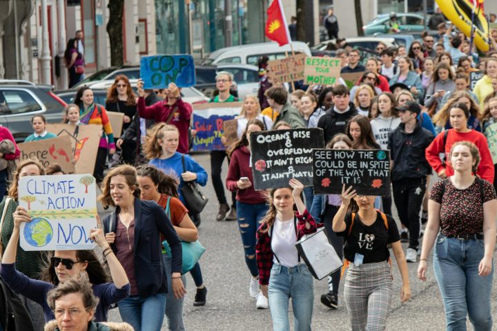 crowd of people marching on a rally