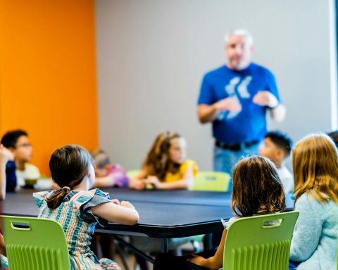 children s educational group activity indoors